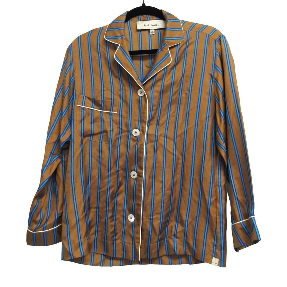 Paul Smith Men Size 40 Brown Blue Striped Button Front Silk Shirt Top